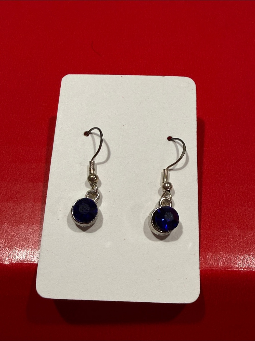 Silver Drop Earrings with Deep Blue Crystal